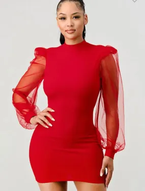 Jennifer, long sleeve dress, red