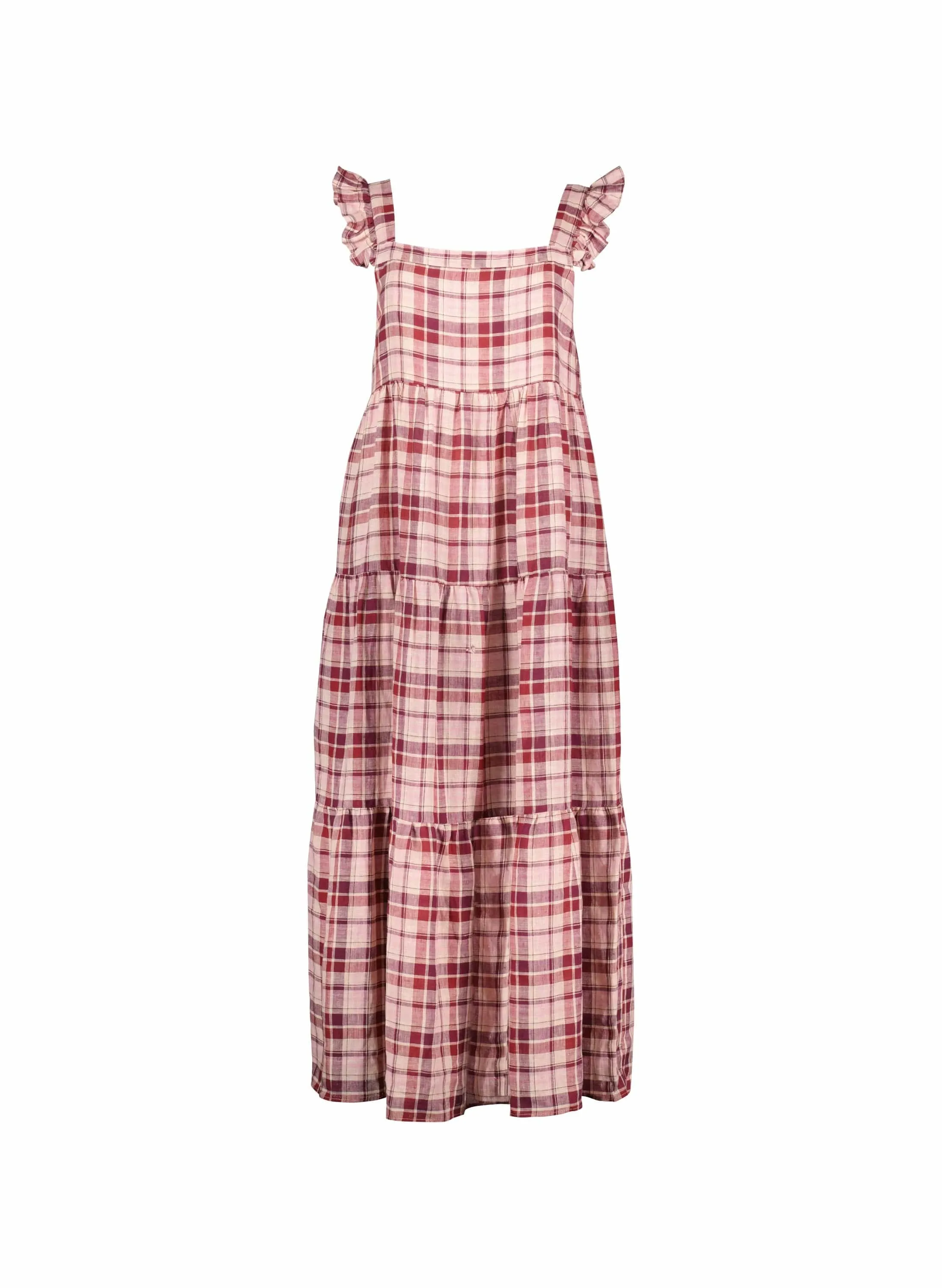 Katie Linen Dress | Burgundy Check