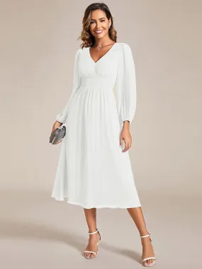 Knee Length Chiffon Wedding Dress With Long Sleeves