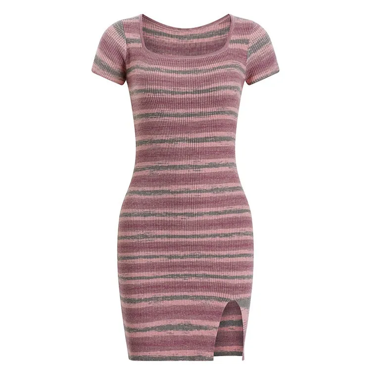 Knit Stripe Square Neck Dress