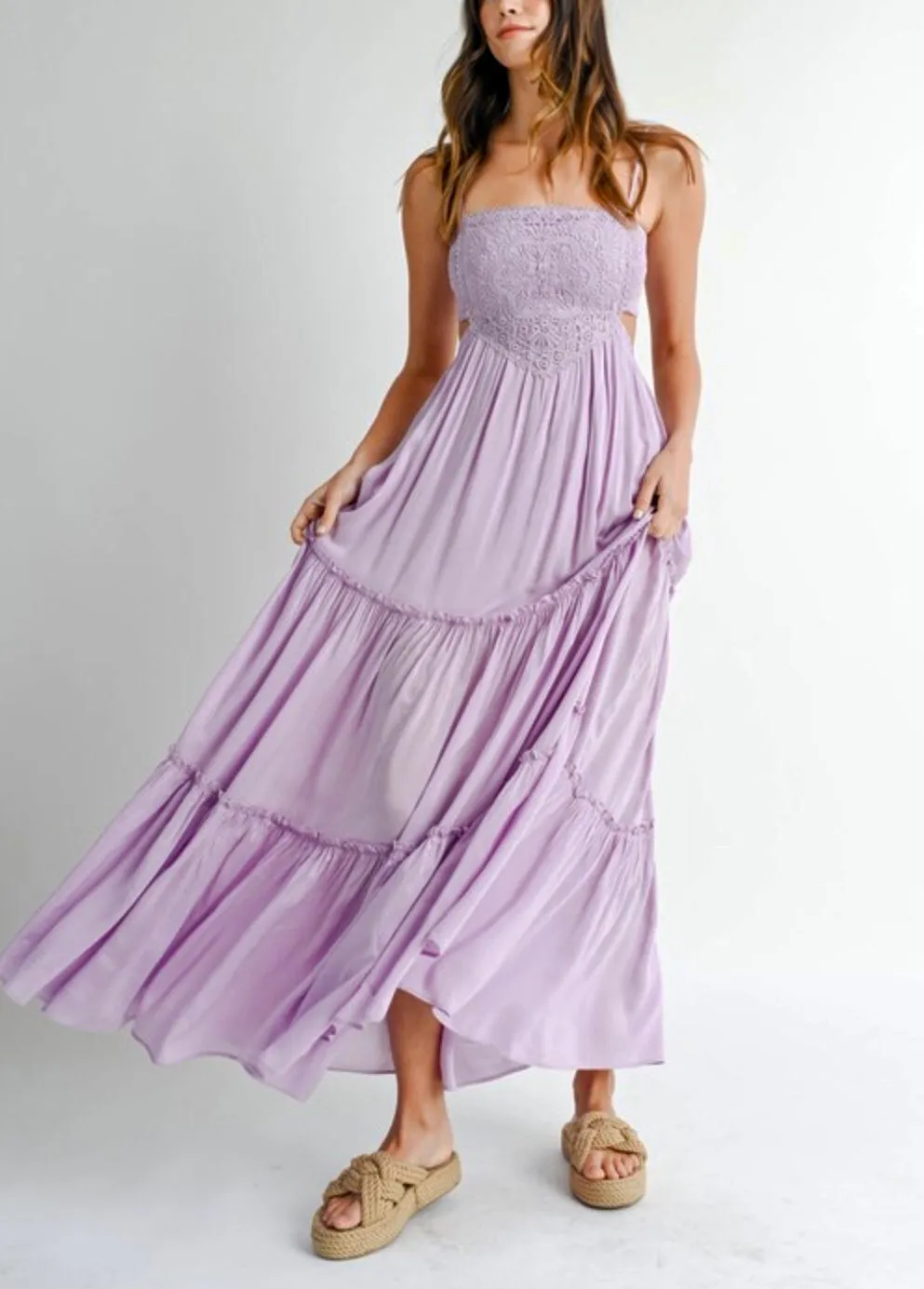 Lavender tiered maxi cutout dress