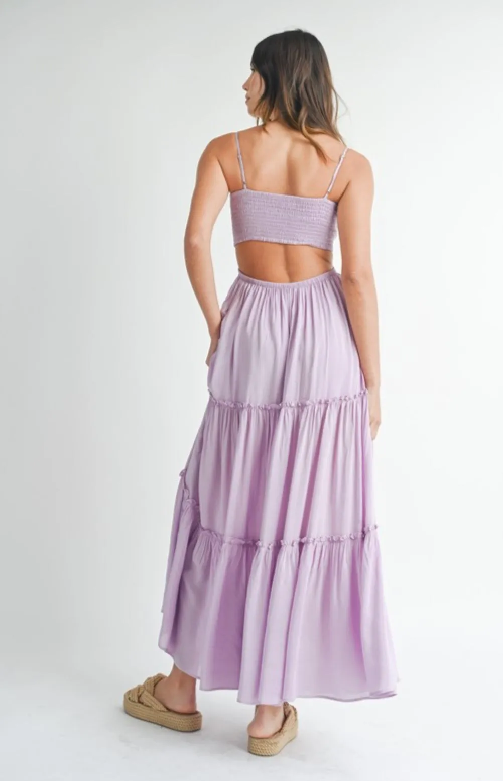 Lavender tiered maxi cutout dress