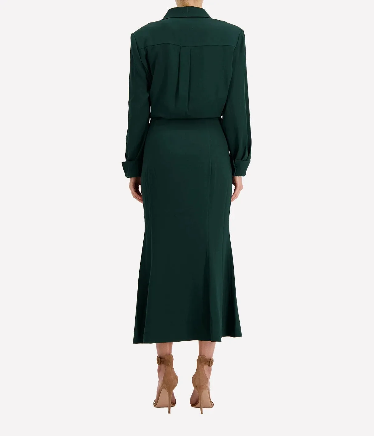 Long Sleeve Collar Midi Dress in Green