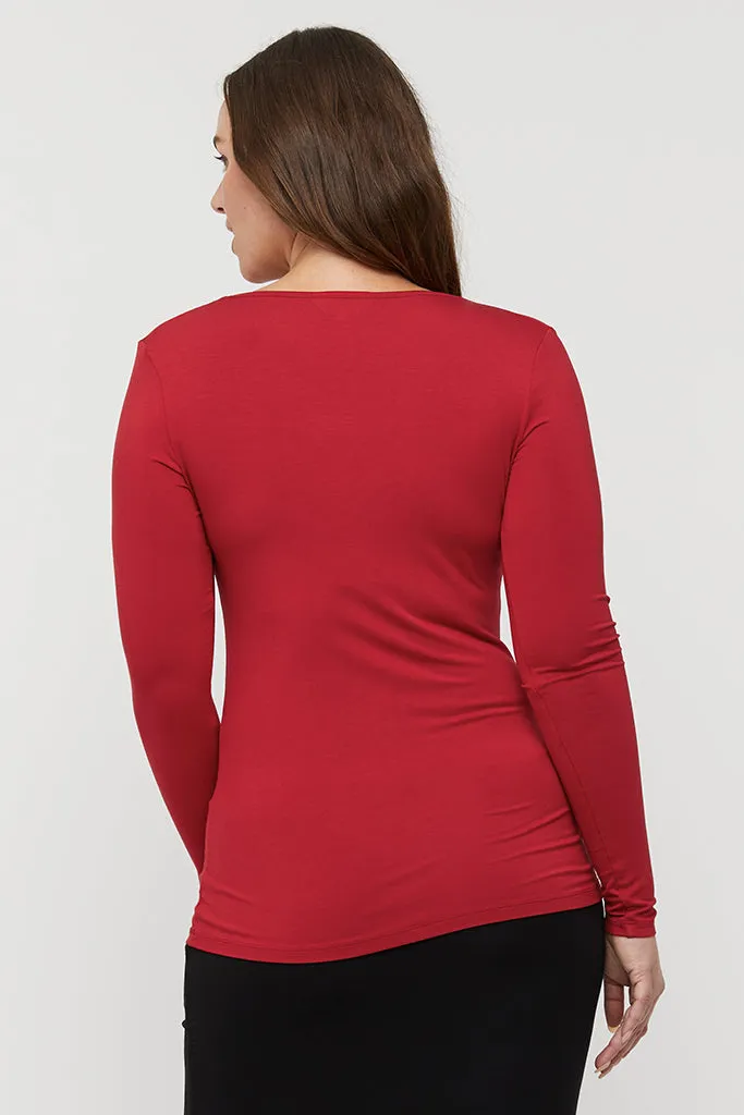 Long Sleeve V Neck - True Red