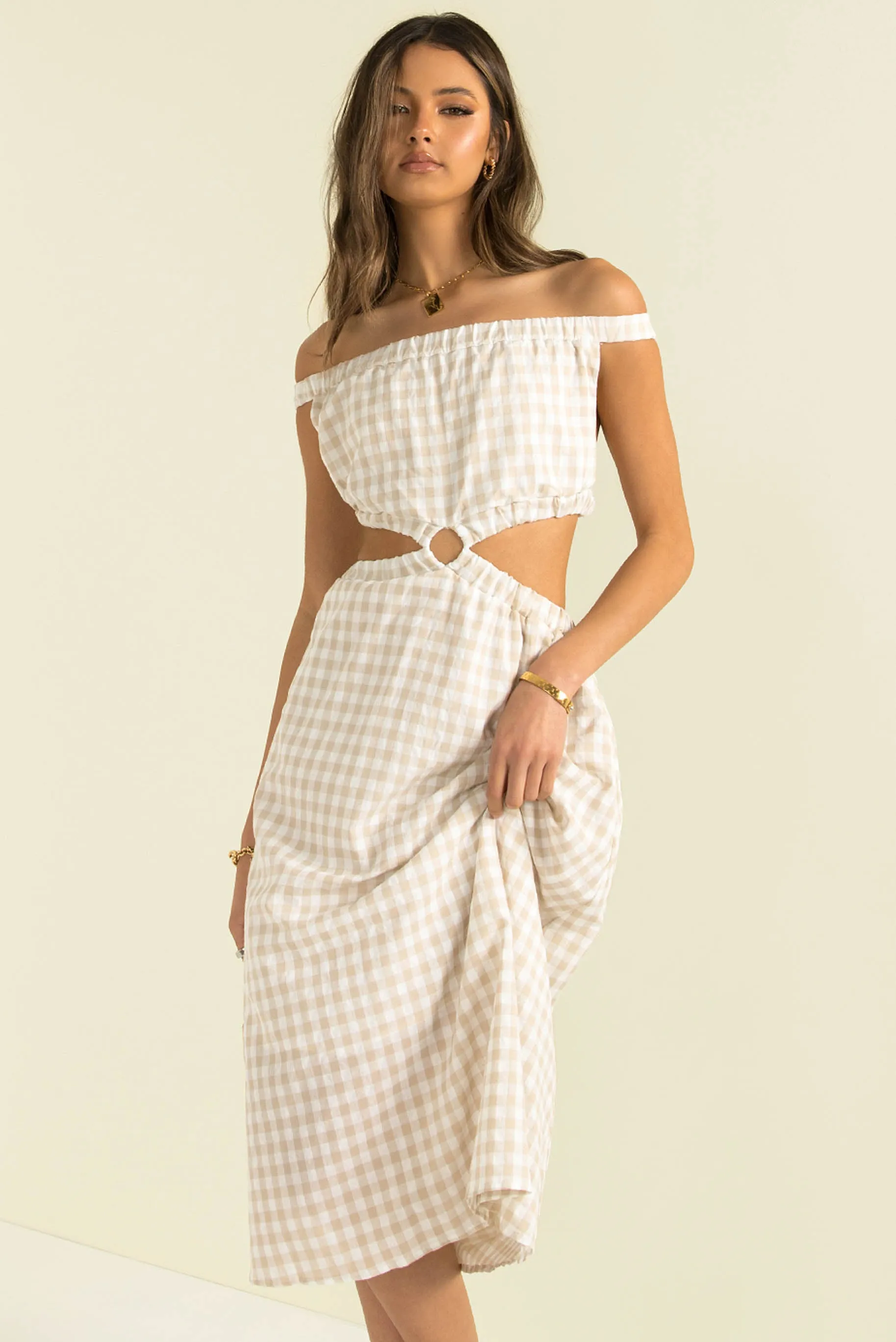 Marbella Dress / Beige Check