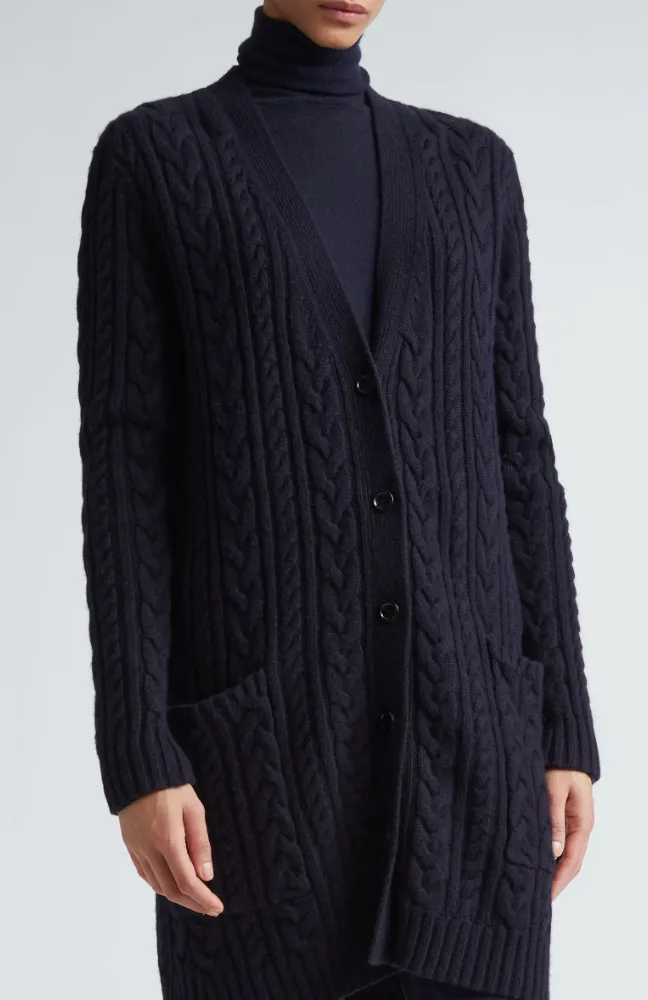 MAX MARA CALOTTA WOOL & CASHMERE CABLE STITCH LONG CARDIGAN