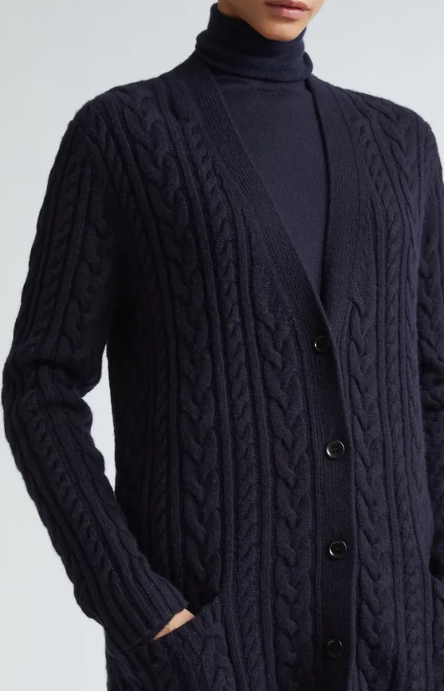 MAX MARA CALOTTA WOOL & CASHMERE CABLE STITCH LONG CARDIGAN