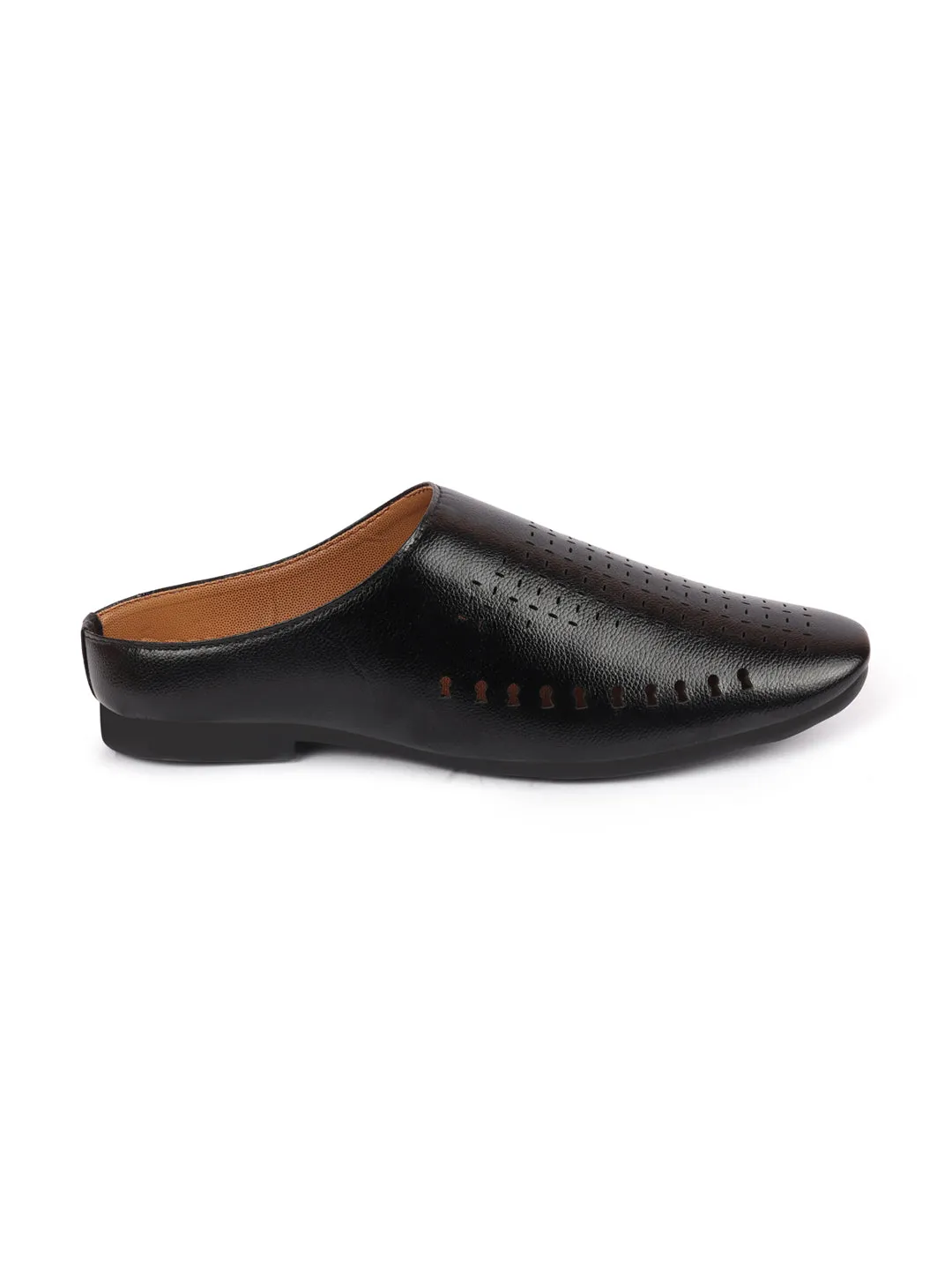 Men Black Back Open Slip On Ethnic Mules Wedding Shoes