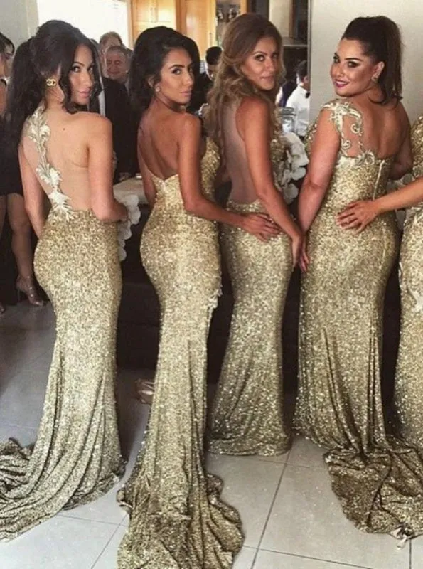 Mermaid Sweetheart Split-Side Gold Sequined Bridesmaid Dress