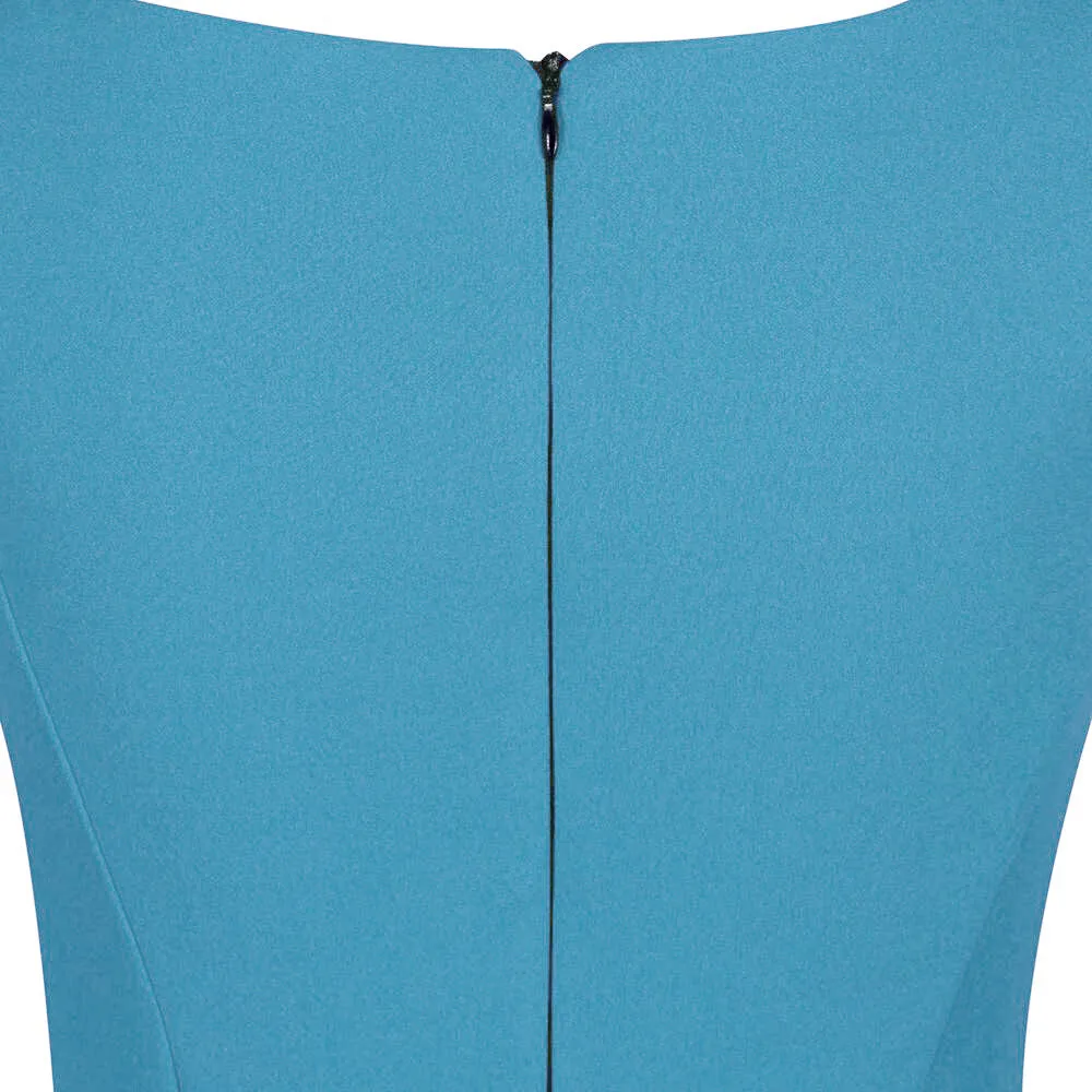 Mid Blue 40s Bodycon Sleeveless Hollywood Wiggle Dress