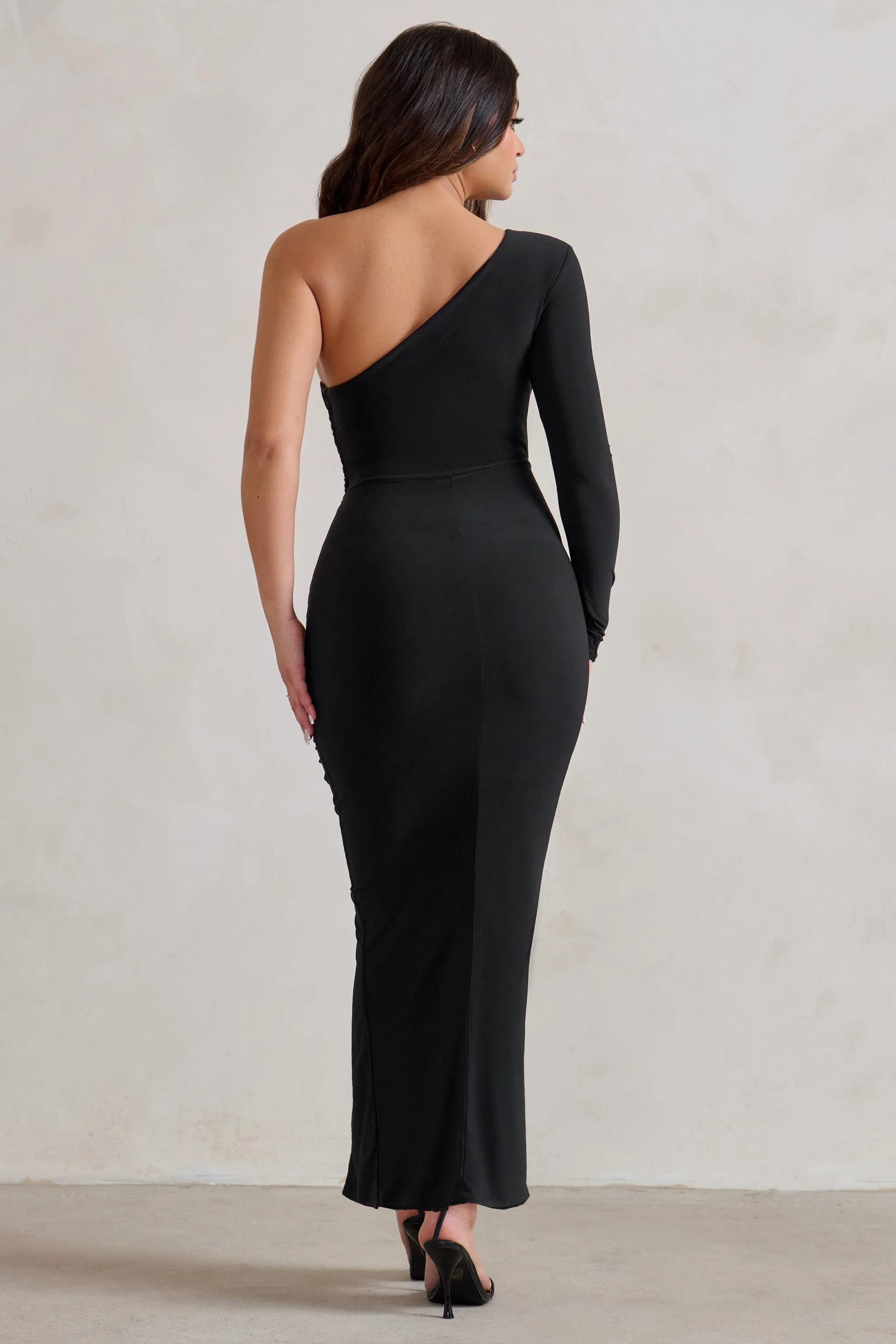 Mystical | Black One Shoulder Maxi Dress With Side Split