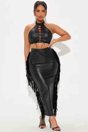 Obsessed Fringe Skirt Set - Black