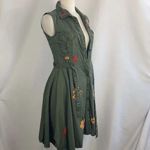 Olive Beaded Shirt Dress