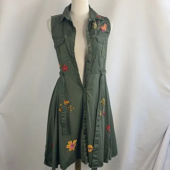 Olive Beaded Shirt Dress