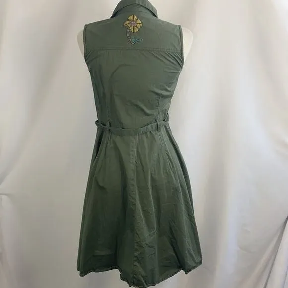 Olive Beaded Shirt Dress