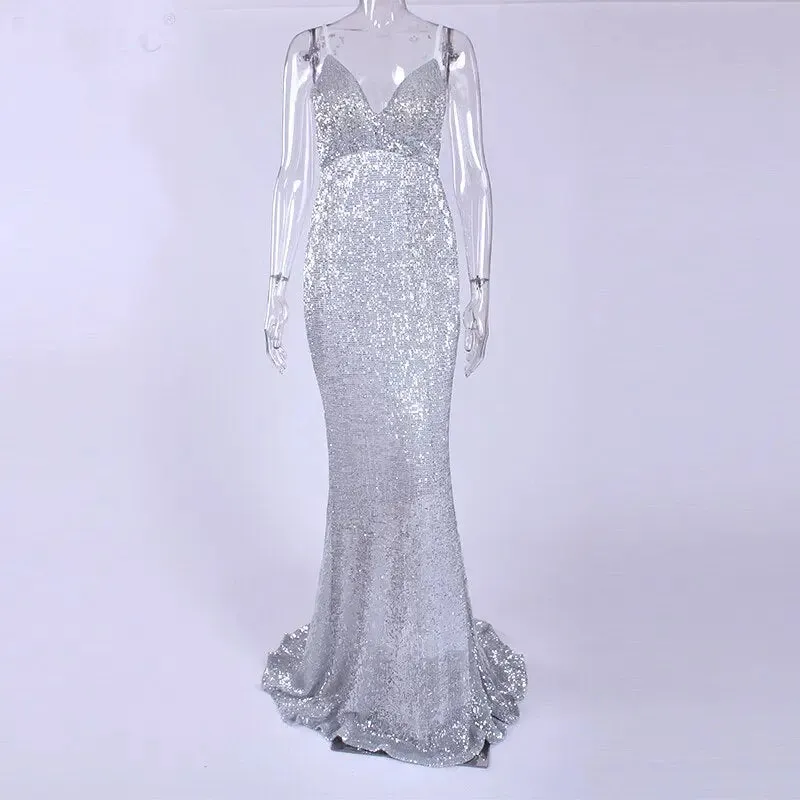 Open Back Mermaid Sequined Maxi Dress