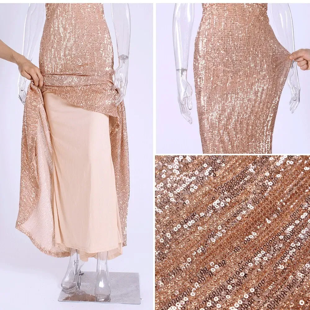 Open Back Mermaid Sequined Maxi Dress