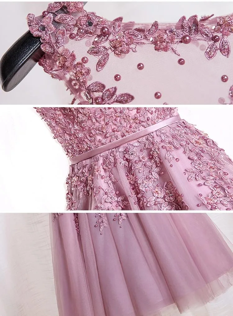 Pink Lace Homecoming dress Simple Cheap Homecoming Dress ER043