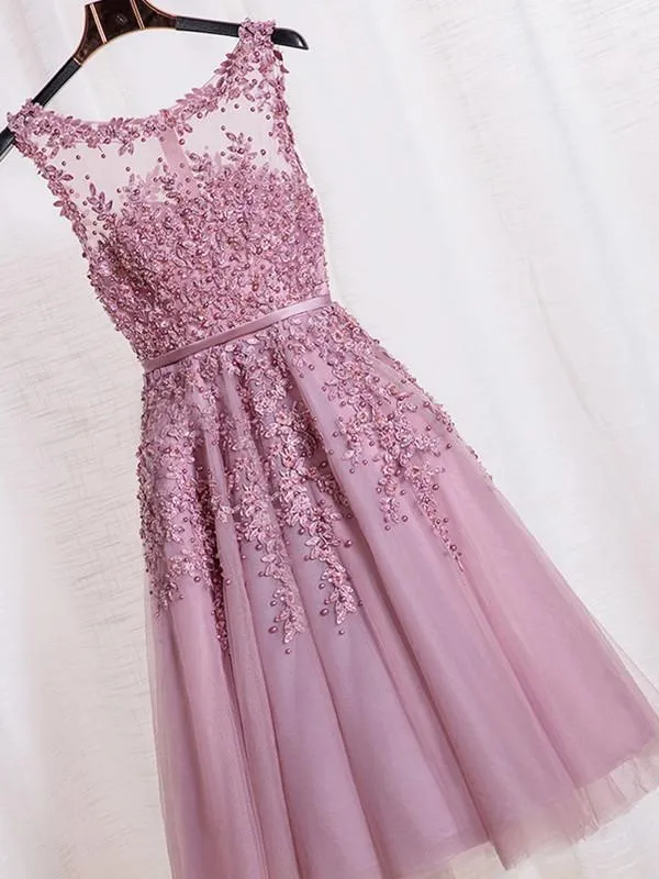 Pink Lace Homecoming dress Simple Cheap Homecoming Dress ER043