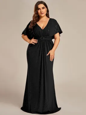 Robe de soirée sirène curvy à manches chauve-souris brillantes