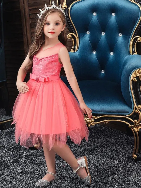 Sleeveless Embroidered Kids Social Party Dresses Flower Girl Dresses