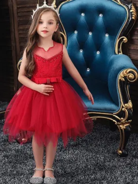 Sleeveless Embroidered Kids Social Party Dresses Flower Girl Dresses