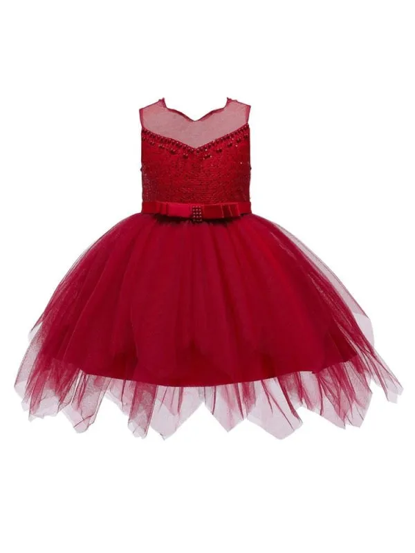 Sleeveless Embroidered Kids Social Party Dresses Flower Girl Dresses