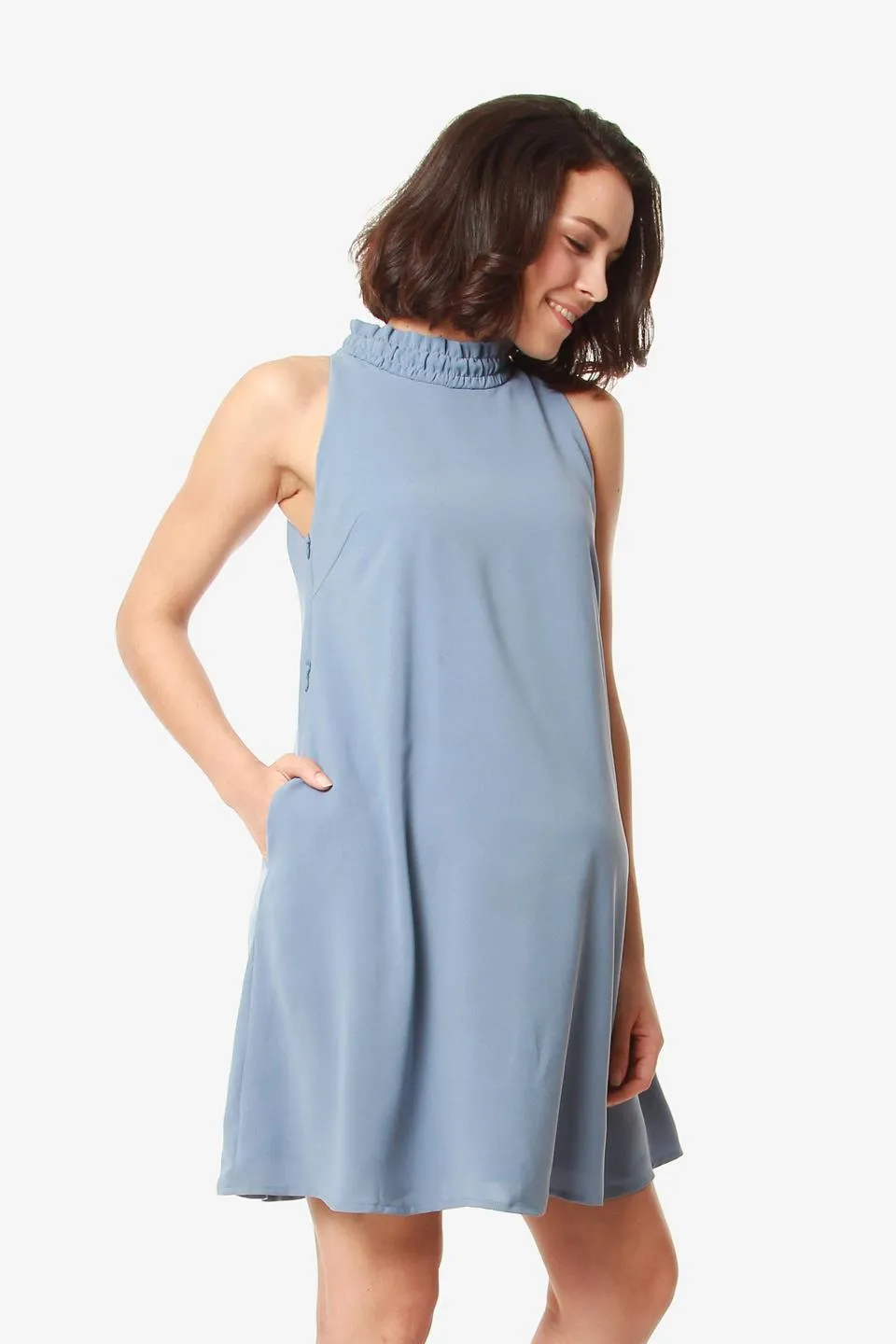 Sleeveless Halter Neck Ciana Nursing Dress Grey Blue