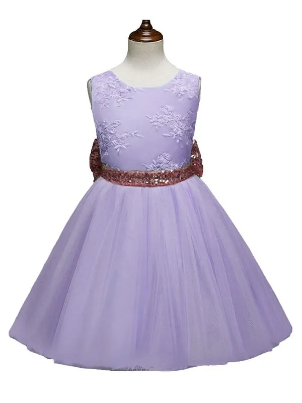 Sleeveless Tulle Flower Girl Dresses with Sparkly Sequins Bows Formal Kids Party Dresses