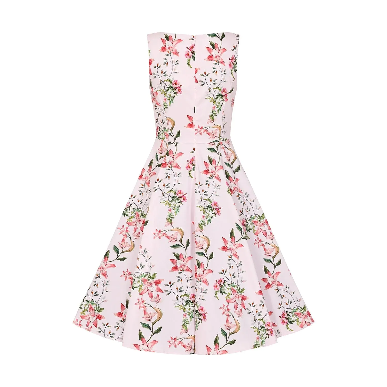 Soft Pink Floral Summer Party Swing Tea Dress