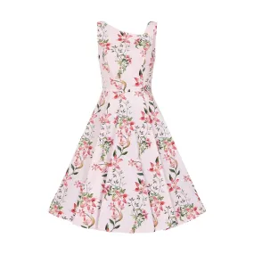 Soft Pink Floral Summer Party Swing Tea Dress