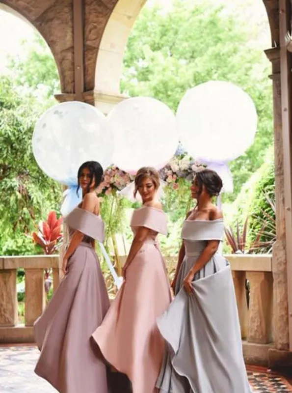 Special Off Shoulder Lapel Hi-Low Pink Bridesmaid Dress