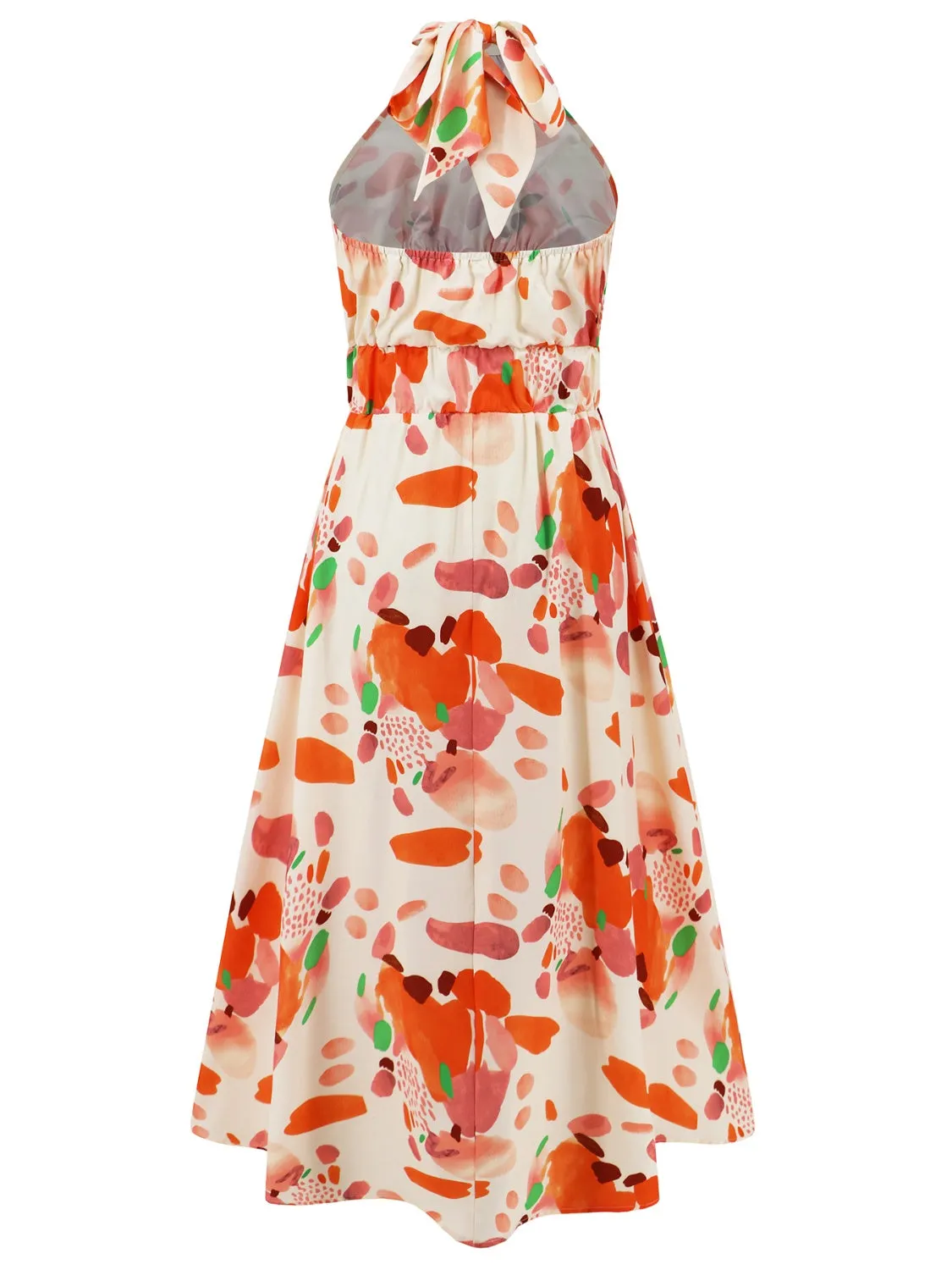 Sunset Vacation Ruched Printed Halter Neck Sleeveless Dress