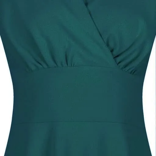 Teal Green Crossover Top Cap Sleeve Vintage A Line Swing Tea Dress