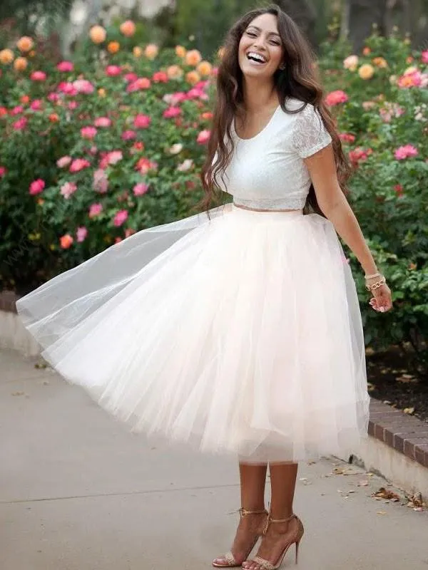 Two Piece Ivory Homecoming Dress Lace Homecoming Dress ER120