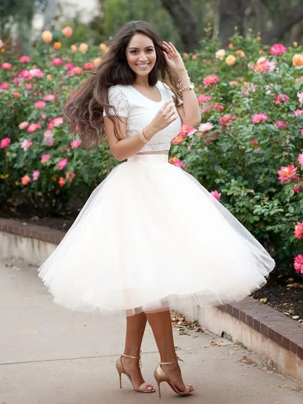 Two Piece Ivory Homecoming Dress Lace Homecoming Dress ER120