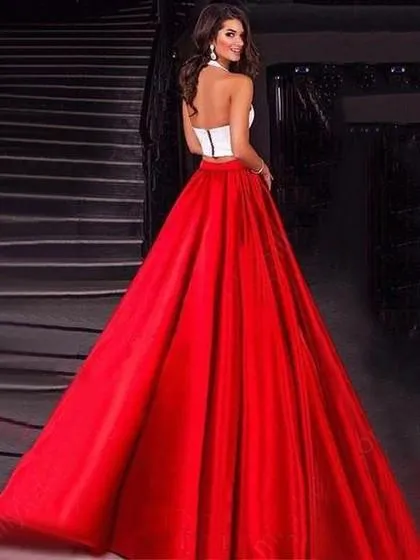 Two Piece Prom Dress Red Cheap Long Prom Dress #ER063