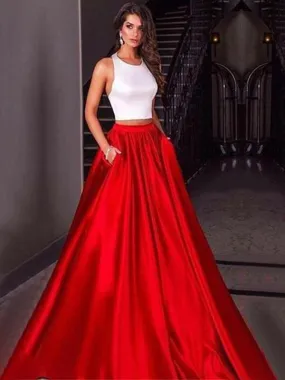 Two Piece Prom Dress Red Cheap Long Prom Dress #ER063