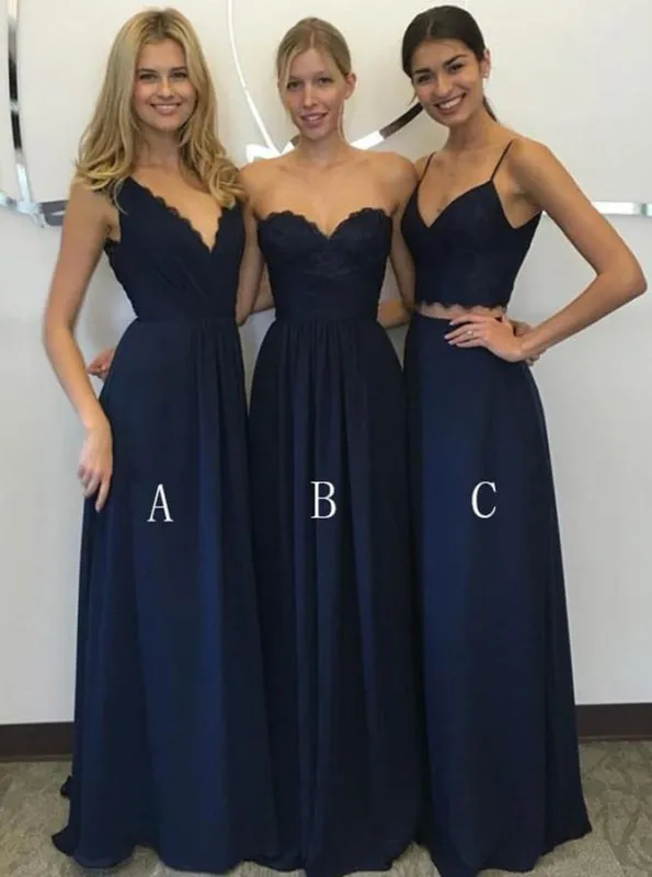 Two Piece Spaghetti Straps Floor-Length Chiffon Bridesmaid Dress