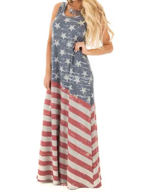 USA Flag Print Maxi Dress