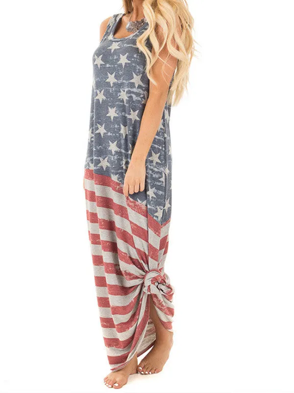 USA Flag Print Maxi Dress