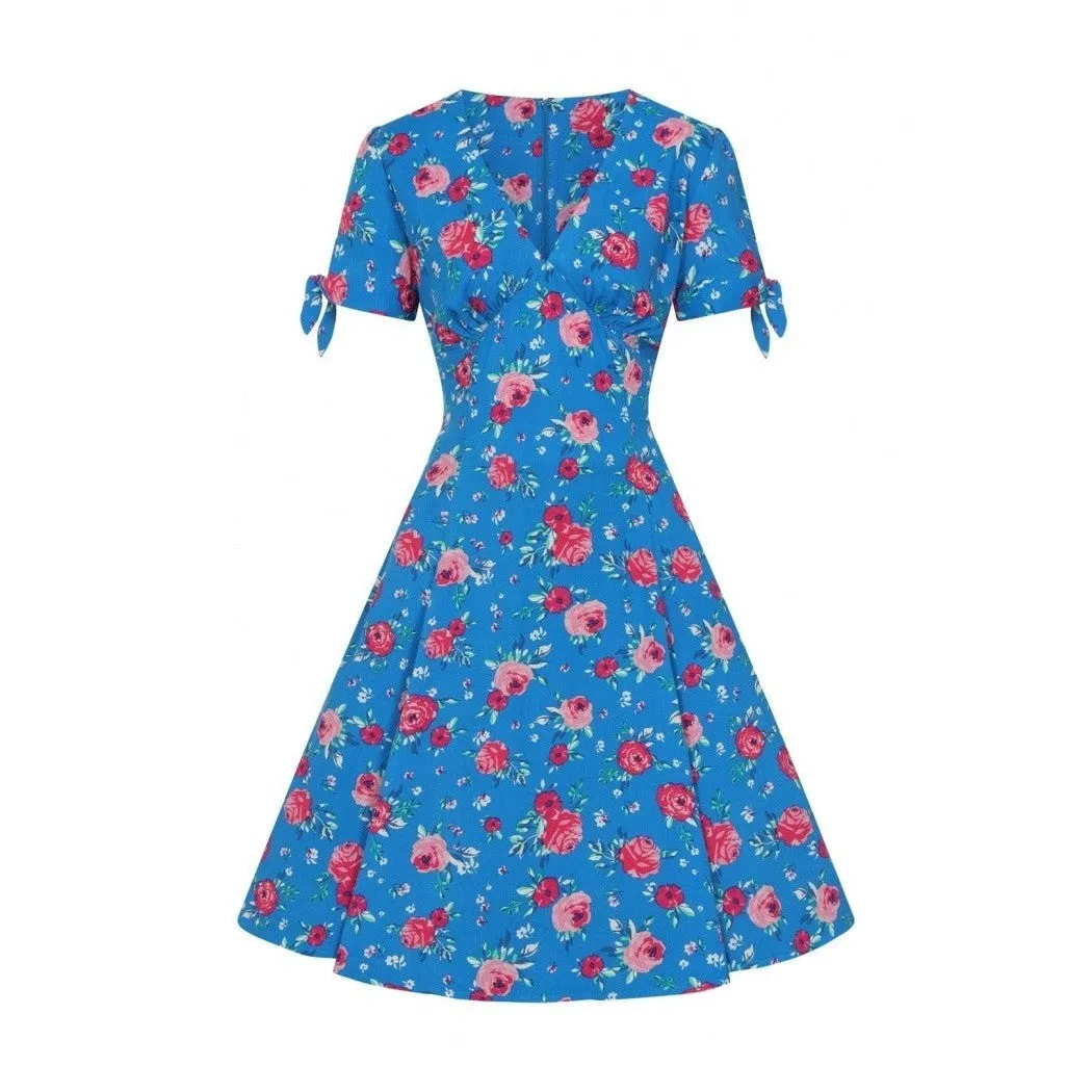 Vibrant Blue Pink Floral Fit And Flare Swing Dress