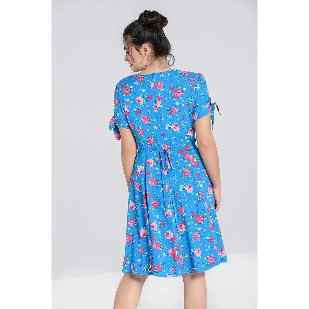 Vibrant Blue Pink Floral Fit And Flare Swing Dress