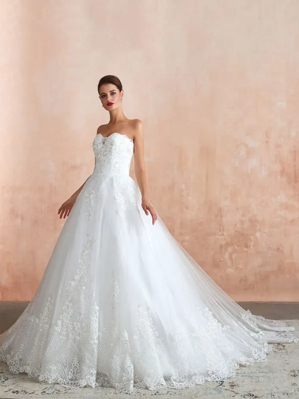 Wedding Dress Princess Silhouette Sweetheart Neck Sleeveless Natural Waist Bridal Gowns With Train