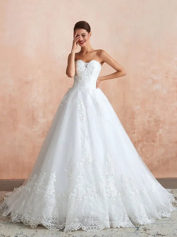 Wedding Dress Princess Silhouette Sweetheart Neck Sleeveless Natural Waist Bridal Gowns With Train