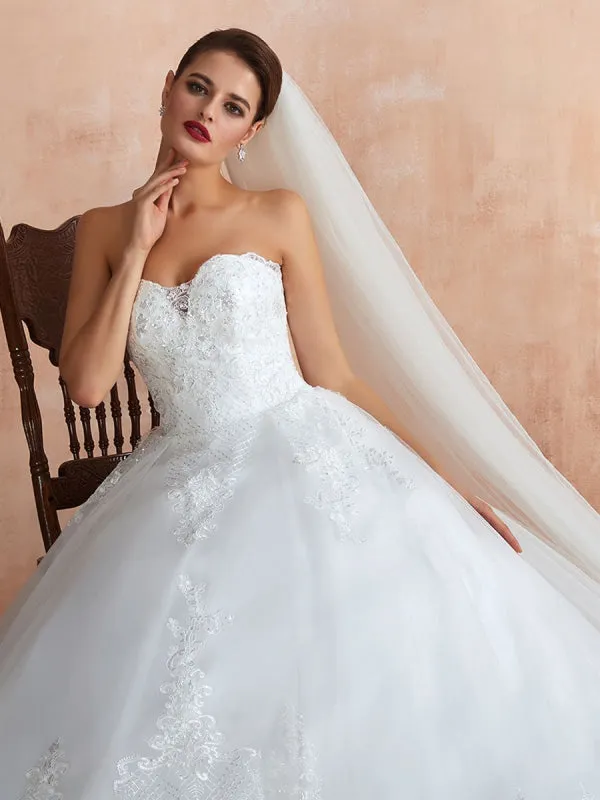 Wedding Dress Princess Silhouette Sweetheart Neck Sleeveless Natural Waist Bridal Gowns With Train