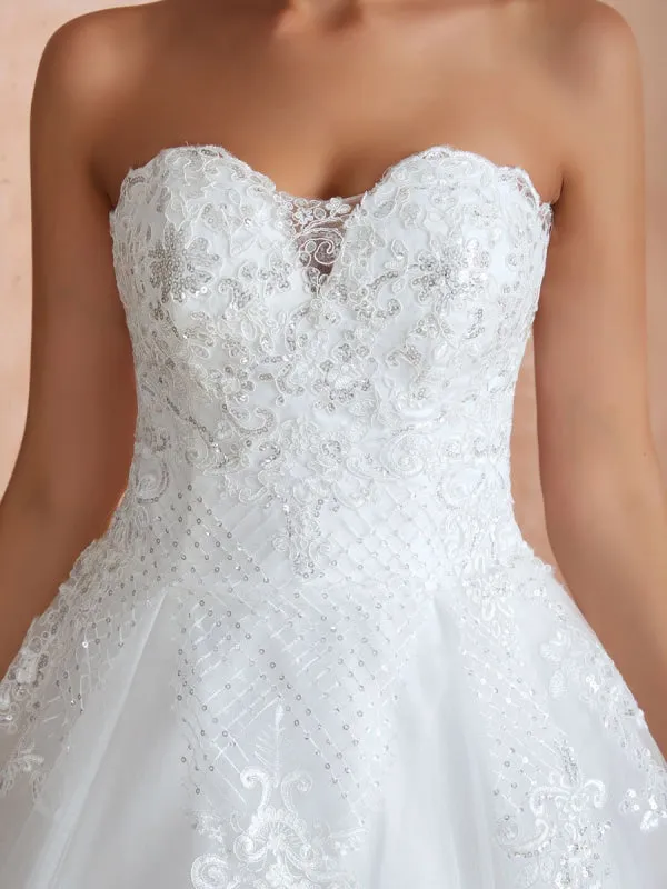 Wedding Dress Princess Silhouette Sweetheart Neck Sleeveless Natural Waist Bridal Gowns With Train