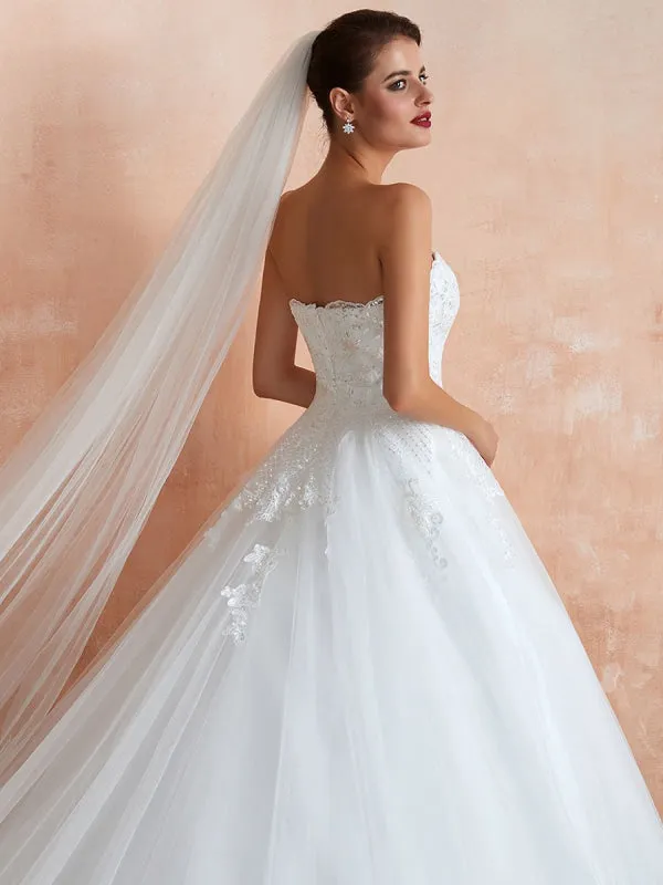 Wedding Dress Princess Silhouette Sweetheart Neck Sleeveless Natural Waist Bridal Gowns With Train