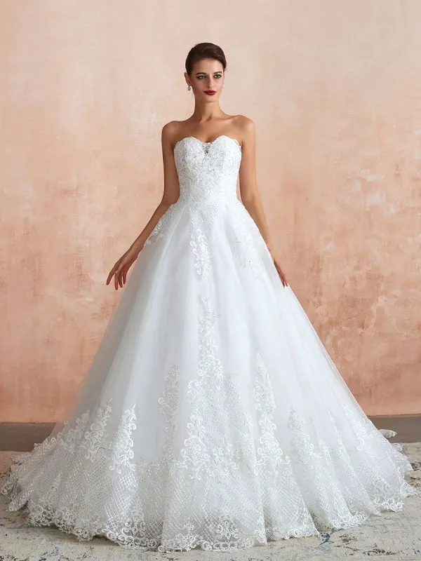 Wedding Dress Princess Silhouette Sweetheart Neck Sleeveless Natural Waist Bridal Gowns With Train