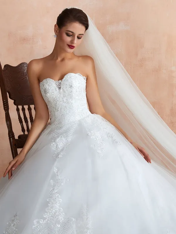 Wedding Dress Princess Silhouette Sweetheart Neck Sleeveless Natural Waist Bridal Gowns With Train